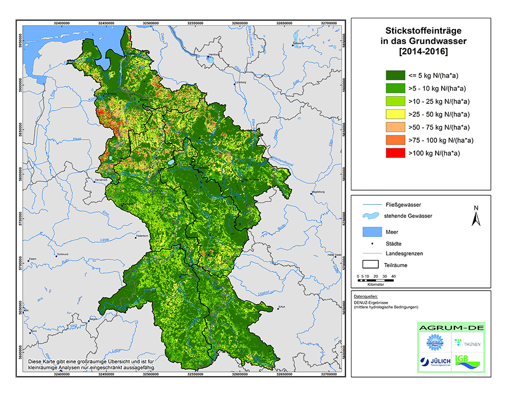 Diffuse Stickstoffeinträge ins Grundwasser aus dem Projekt AGRUM-DE (Stand 31.08.2021)