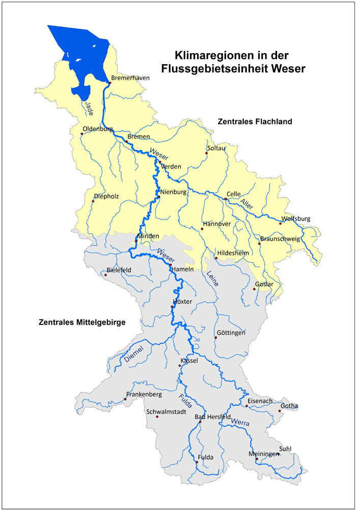 Klimaregionen in der Flussgebietseinheit Weser (FGG Weser, 2015)