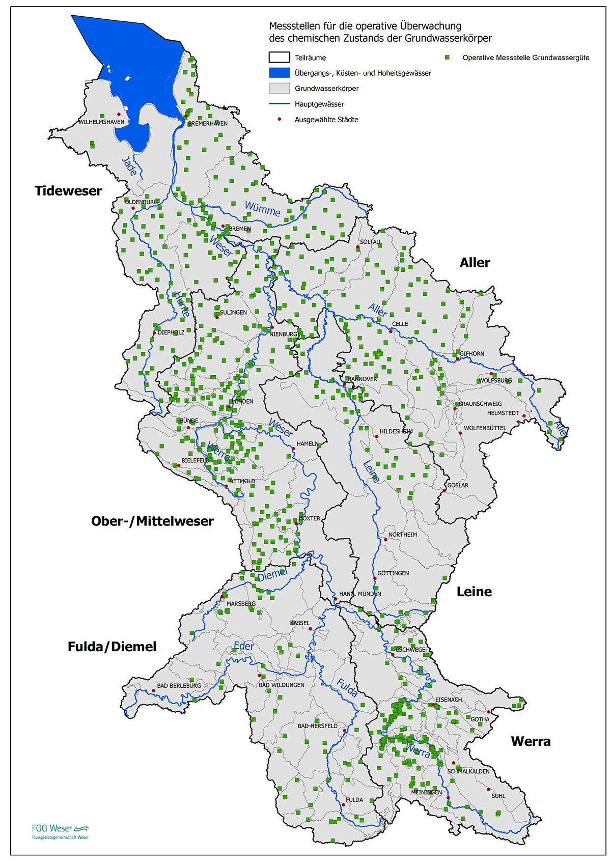 Operatives Messnetz für das Grundwassermonitoring (FGG Weser, 2021)